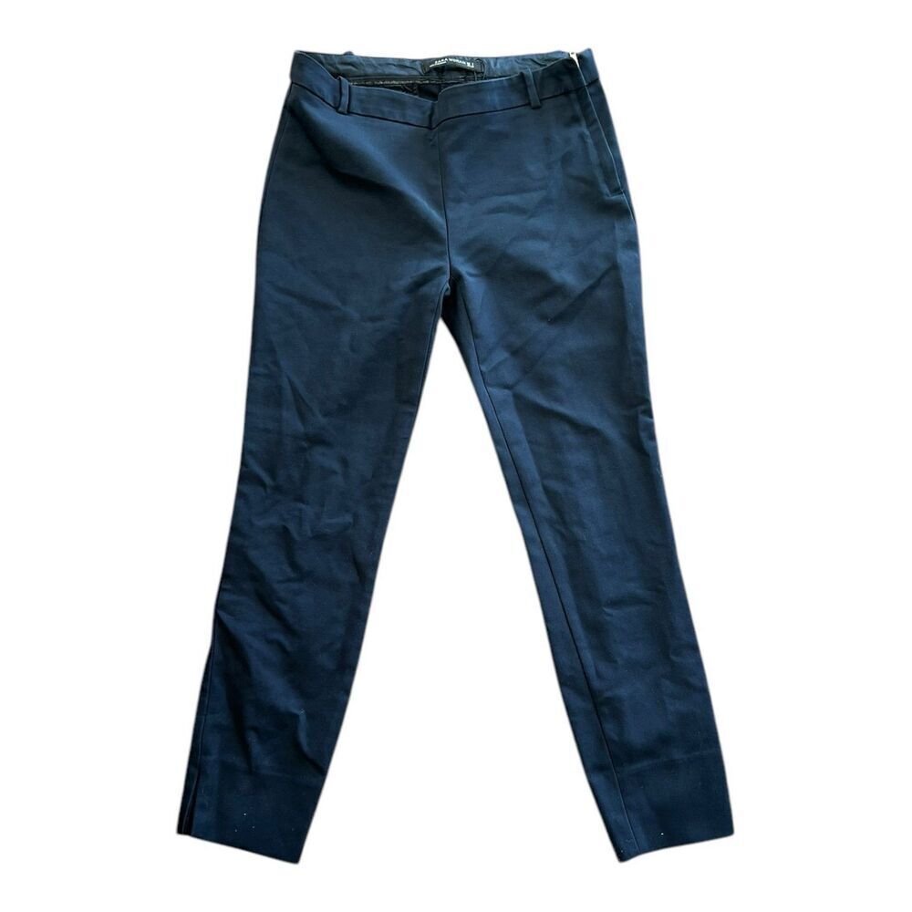 Zara Woman Navy Blue Side Slit Cropped Side Zip Office Pants S